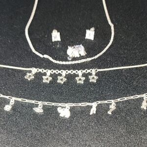 Silver Star and Charm Necklace Set